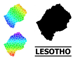 Spectral gradiented star mosaic map of Lesotho. Vector colorful map of Lesotho with spectral gradients. Mosaic map of Lesotho collage is created with chaotic color star parts.