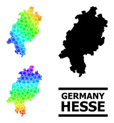 Spectral gradient star mosaic map of Hesse State. Vector colorful map of Hesse State with rainbow gradients. Mosaic map of Hesse State collage is organized from chaotic colorful star items.