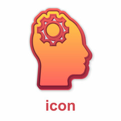 Gold Human head with gear inside icon isolated on white background. Artificial intelligence. Thinking brain. Symbol work of brain. Vector