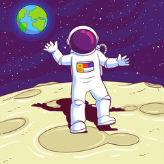 hand drawn astronaut on the moon