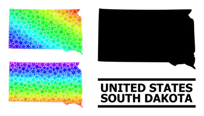 Spectrum gradient star collage map of South Dakota State. Vector colored map of South Dakota State with spectral gradients.