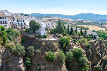 Ronda is located on a deep gorge where the river Tagus passes. Malaga. Andalusia. Spain. Europe. July 18, 2021
