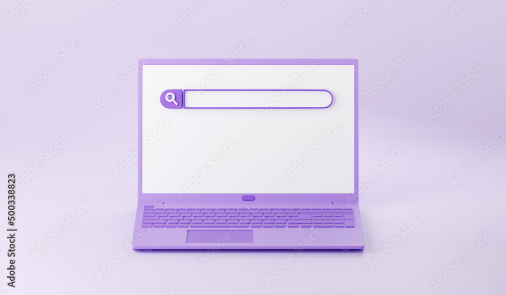 Wall mural web search bar on laptop screen 3d render - illustration of website form for research of information