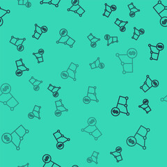 Black line Pie chart infographic and dollar symbol icon isolated seamless pattern on green background. Diagram chart sign. Vector