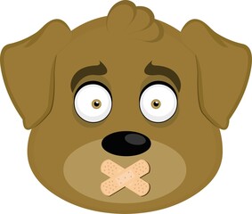 Vector illustration of the face of a cartoon dog with adhesive bands on the mouth