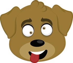 Vector illustration of a cartoon dog face with a crazy expression