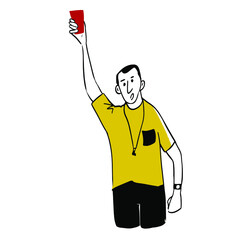 Football referee holding red fine ticket . Vector illustration eps 10