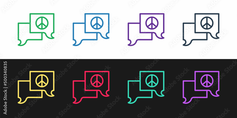 Poster set line speech bubble chat icon isolated on black and white background. message icon. communication