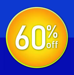 Offer tag. Percent off. Discount for big sale. Blue and yellow label.