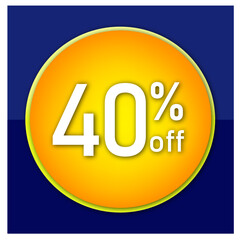 Offer tag. Percent off. Discount for big sale. Blue and yellow label.