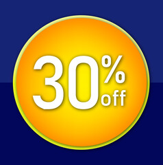 Offer tag. Percent off. Discount for big sale. Blue and yellow label.