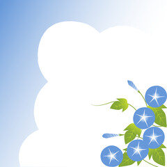青い朝顔の花と入道雲
