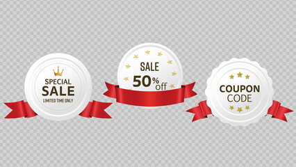 赤のリボン付き白のラベルのベクターイラストセット