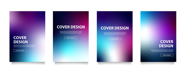 鮮やかな青と紫のグラデーションのベクターカバーデザインセット。ビジネスのパンフレット、カード、ポスターなどの背景として。 - obrazy, fototapety, plakaty