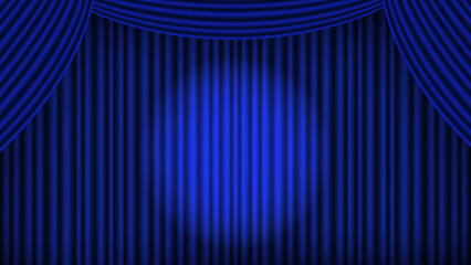 スポットライトが当たっている青い舞台の幕のベクターイラスト