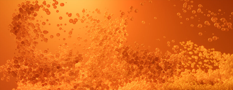 Orange Banner with Futuristic, Floating Molecules. Medical or Innovative Technology concept.