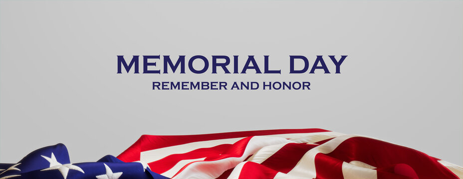 Memorial Day Banner with American Flag and White Background.