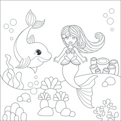 coloring mermaid and doplhin