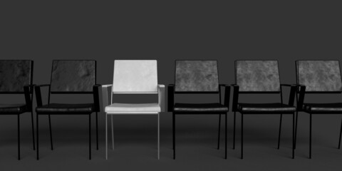 Chair white black symbol human resource hr choose business strategy company office interview opportunity work job career join hire team vacancy occupation team recruit employment leadership.3d render