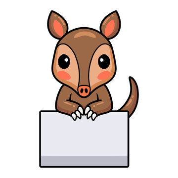 Cute little aardvark cartoon with blank sign