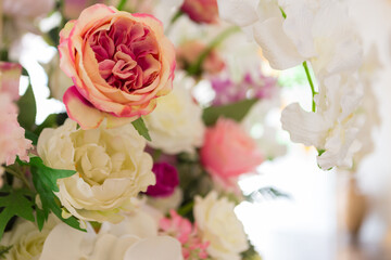 Selective focus fabric flowers, valentine concept