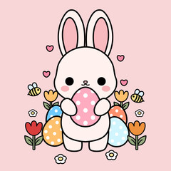 Hand drawn cute easter bunny illustration
