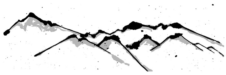 雪山　手書き　毛筆イラスト