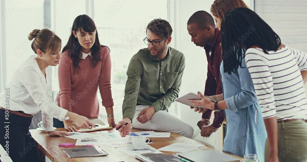 Poster as a team well make this work. 4k video footage of a group of young work colleagues having a meeting