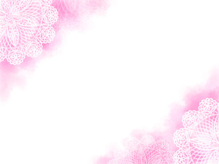 Round lace corner frame drawn in digital watercolor (background pink)