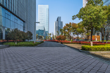 Empty floor with modern business office building.