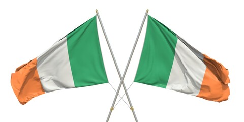 Isolated flags of Ireland on white background. 3D rendering