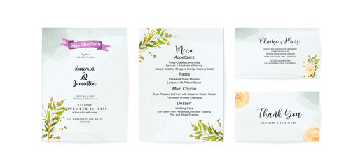 Fototapeta na wymiar botanical water color wedding invitation card template