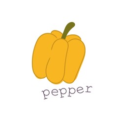 Flat cartoon pepper isolated on white background. Yellow pepper drawing. Fresh vegetarian food icon - colorful vector illustration.