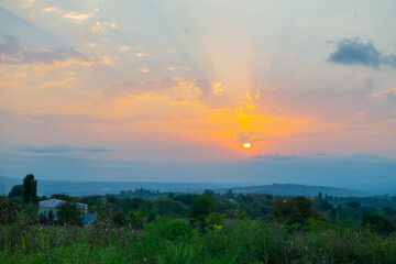 amazing sunset in georgia in the steppe