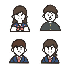 悲しい中高生上半身アイコンセット