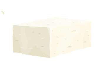 Feta cheese piece in cartoon style detailed ingredient isolated on white background. Greek curd white cheese made from sheeps milk or milk bean. 