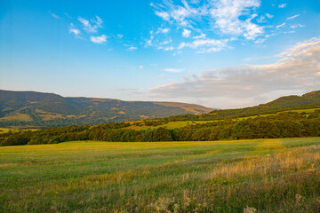 spacious green fields and mountains in georgia in summer