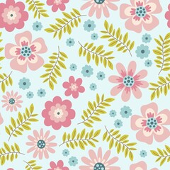 Blooming meadow  background. Trendy floral design. Vector seamless spring floral pattern with pink flowers.