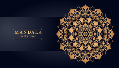 Luxury ornamental wedding invitation mandala design background in gold color