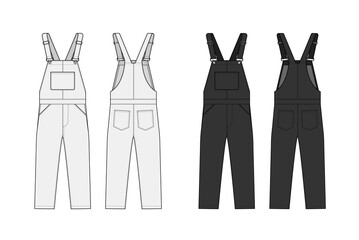 Denim overall jumpsuit vector template illustration set - obrazy, fototapety, plakaty