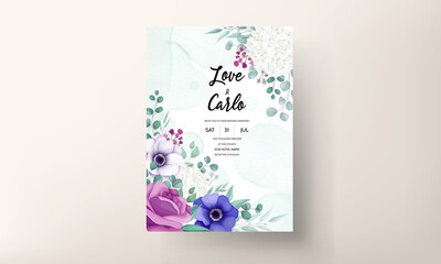 elegant beautiful flower and leaves wedding invitation card