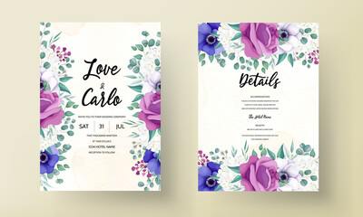 elegant beautiful flower and leaves wedding invitation card