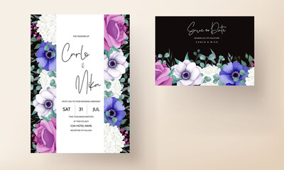 Naklejka na ściany i meble elegant beautiful flower and leaves wedding invitation card