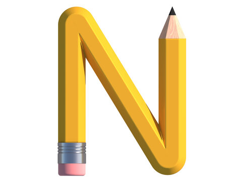 3d render of Alphabet letter N, made of yellow pencil, high resolution image ready to use for graphic design purposes