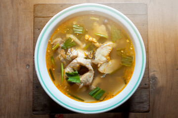 Tom Yum Pla Chorn (spicy lemon grass soup) with striped snakehead fish - ingredient.