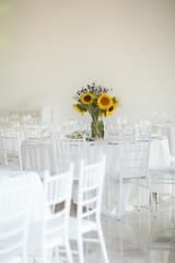 Wedding table setting in white interior