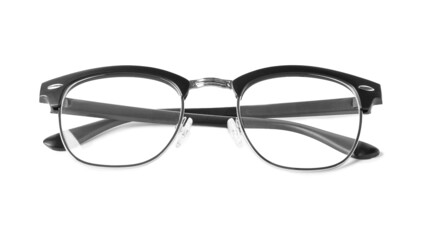 New modern eyeglasses on white background