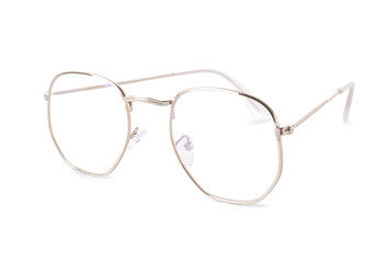 New modern eyeglasses on white background