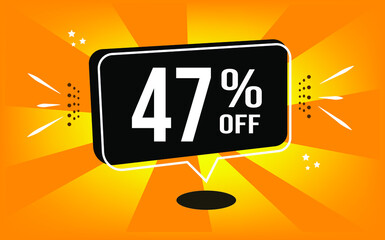 47% off. Orange banner with black balloon and special buy and sell offer
