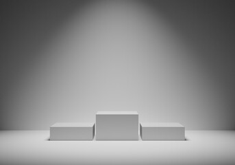 White geometry pedestal for display. Empty product stand with a geometrical shape. minimal style. 3d render illustration.